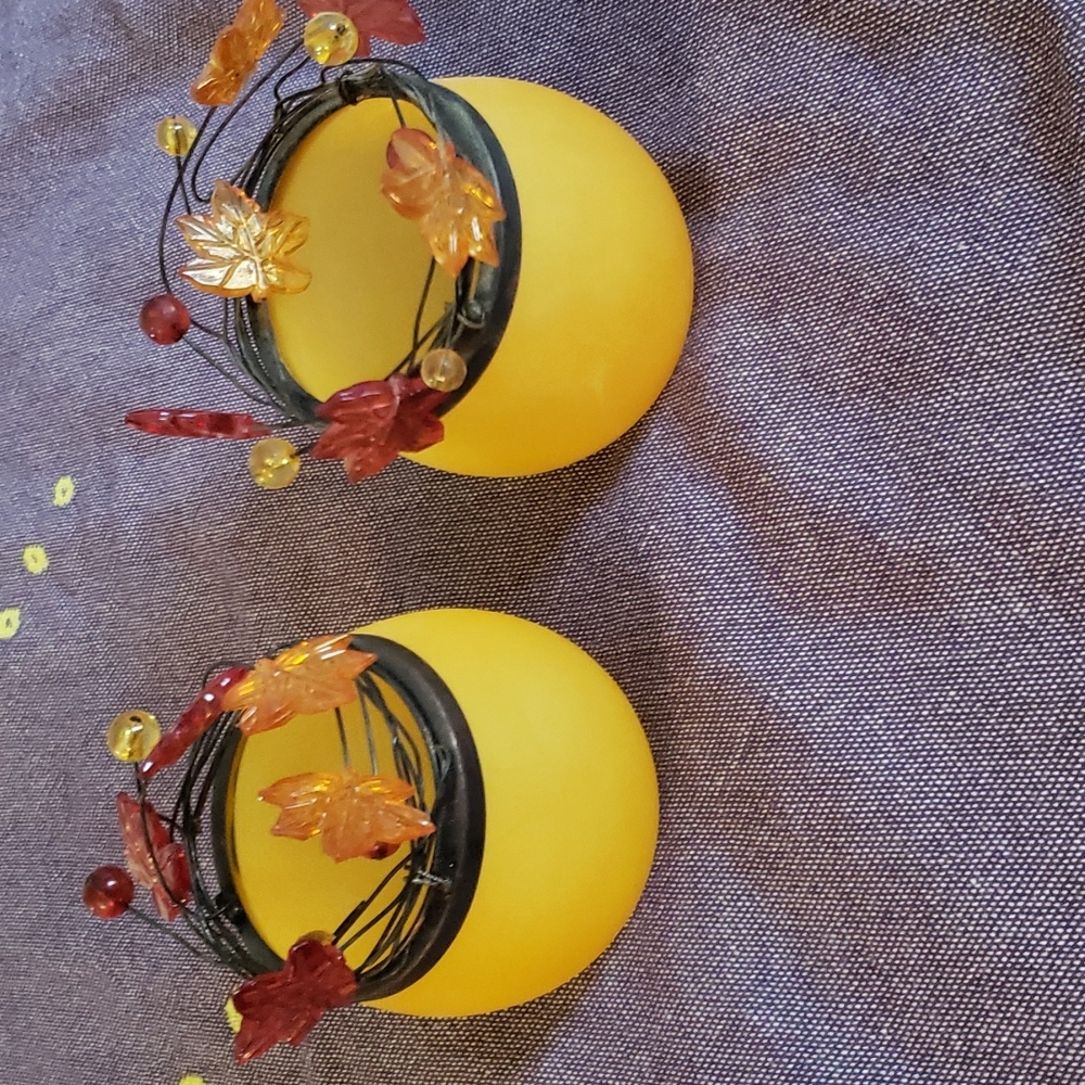 Warm tones tealight holder pair